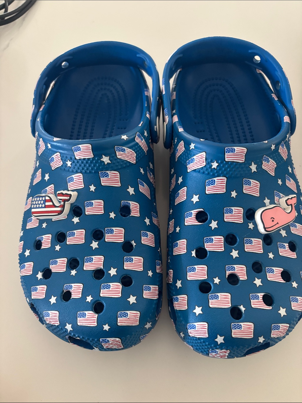 Kids Blue Flag Print Crocs Shoes